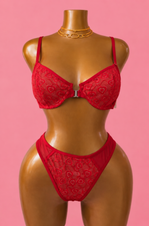 Red Heart Lace Set