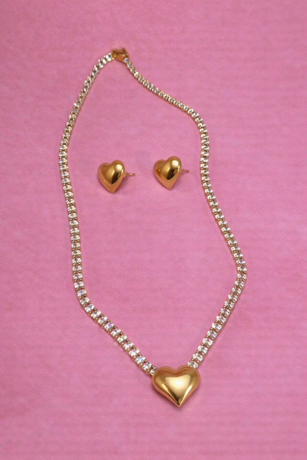 Golden Round and Love Heart Jewelry Set