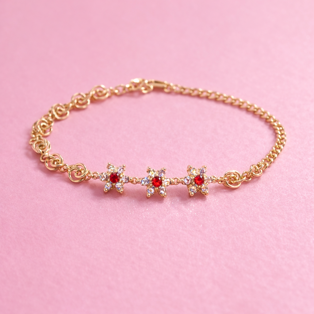 Ruby and Crystal Blossom Charm Bracelet