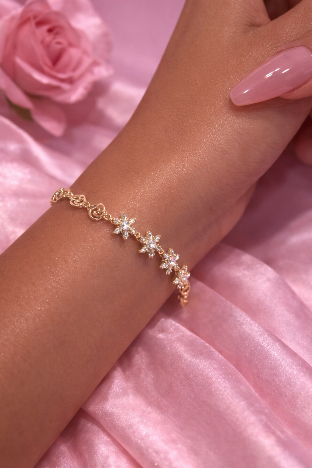 Ruby and Crystal Blossom Charm Bracelet